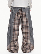 DETACHABLE WAIST SASH WEB TAG PLAID CARGO PANTS