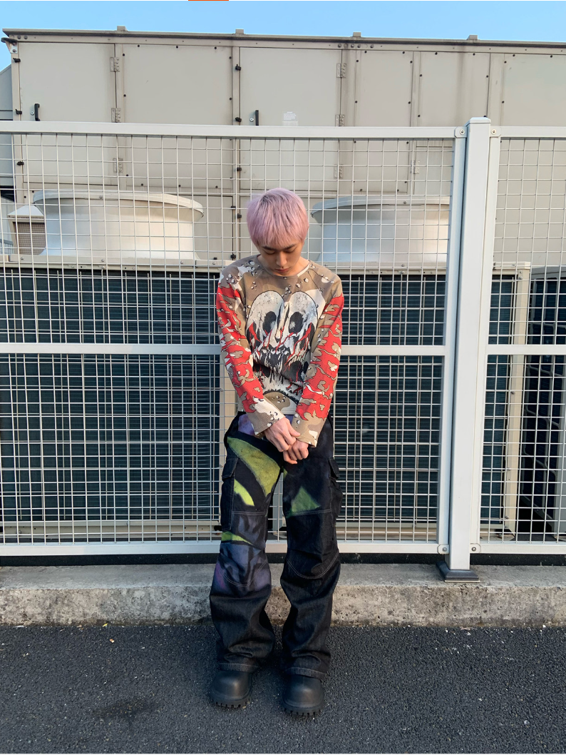 CAMO WAFFLE SKULL PRINT HOCKEY JERSEY LONG SLEEVE TEE