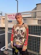 CAMO WAFFLE SKULL PRINT HOCKEY JERSEY LONG SLEEVE TEE