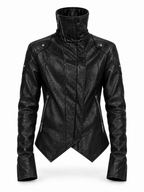 DARKRTPTS DARK ASYMMETRIC PANEL STAND-COLLAR SLIM-FIT DRAWSTRING LEATHER JACKET