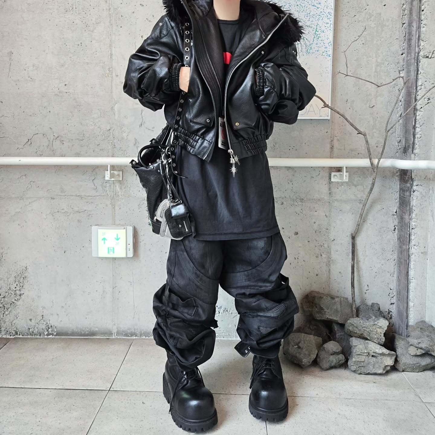 DARKPTPTS WAXED DENIM DISTRESSED CARGO PANTS