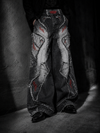 HEAVY-DUTY 3D CUT EMBROIDERY FLARE JEANS