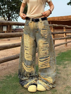 AMERICAN-STYLE LOOSE-FIT DISTRESSED STREETWEAR JEANS