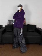 HEAVY-DUTY DRAGON SCALE 3D RAW-EDGE PATCHWORK WASHED JEANS