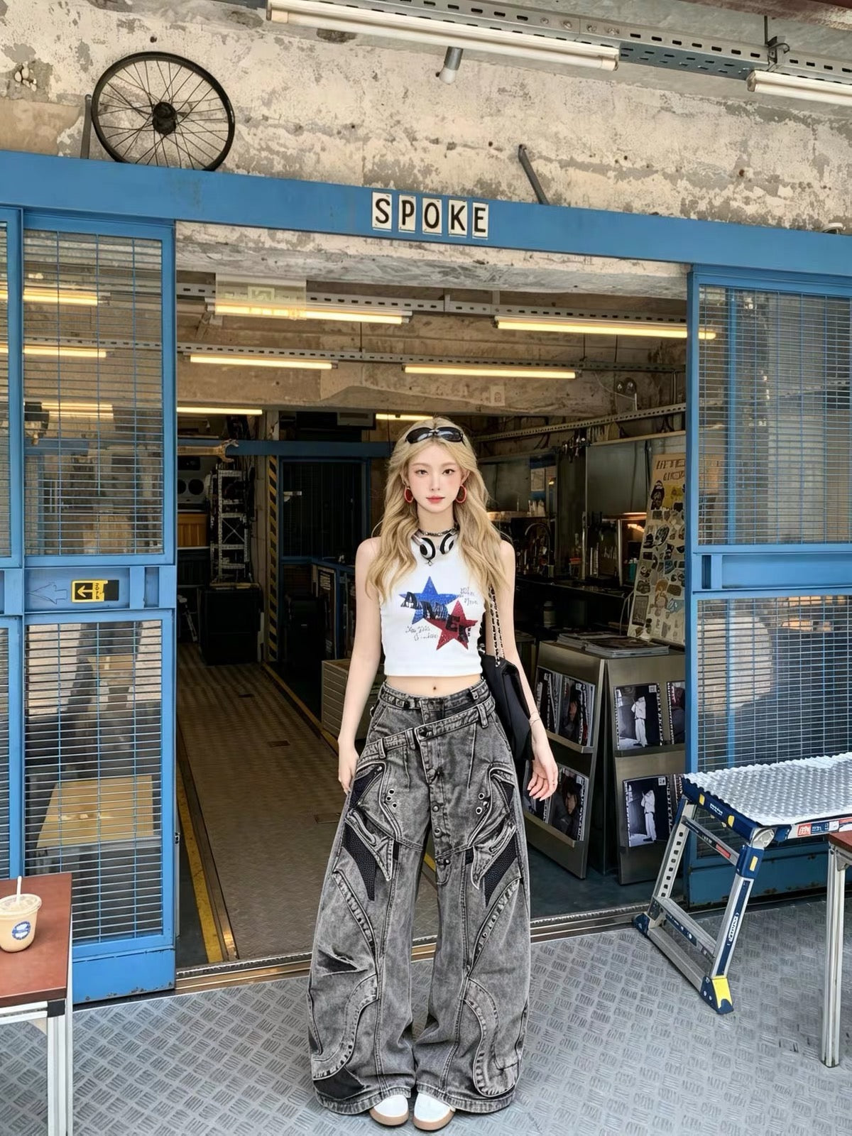 HEAVY-DUTY WASTELAND-STYLE ASYMMETRIC LAYERED DENIM JEANS