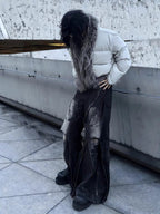 HEAVYWEIGHT WASHED PATCHWORK WIDE-LEG JEANS