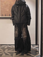 HEAVYWEIGHT WASHED PATCHWORK WIDE-LEG JEANS