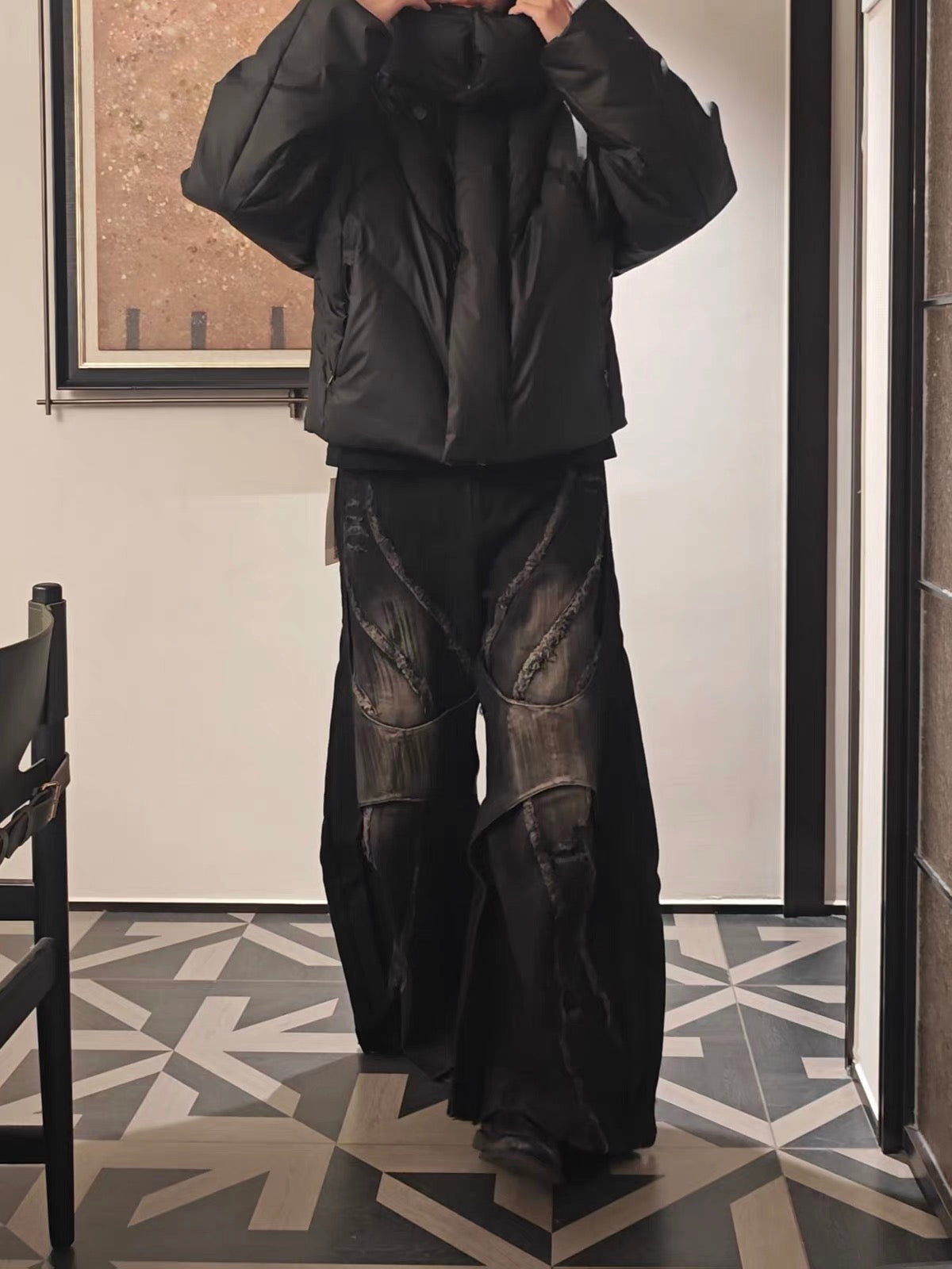 HEAVYWEIGHT WASHED PATCHWORK WIDE-LEG JEANS