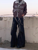 HEAVYWEIGHT WASHED PATCHWORK WIDE-LEG JEANS