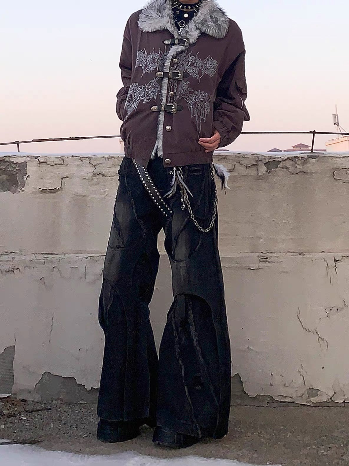 HEAVYWEIGHT WASHED PATCHWORK WIDE-LEG JEANS