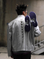 SILVER METAL BONE NICHE OVERSIZED LEATHER JACKET