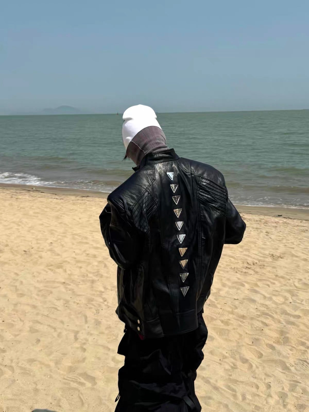 SILVER METAL BONE NICHE OVERSIZED LEATHER JACKET