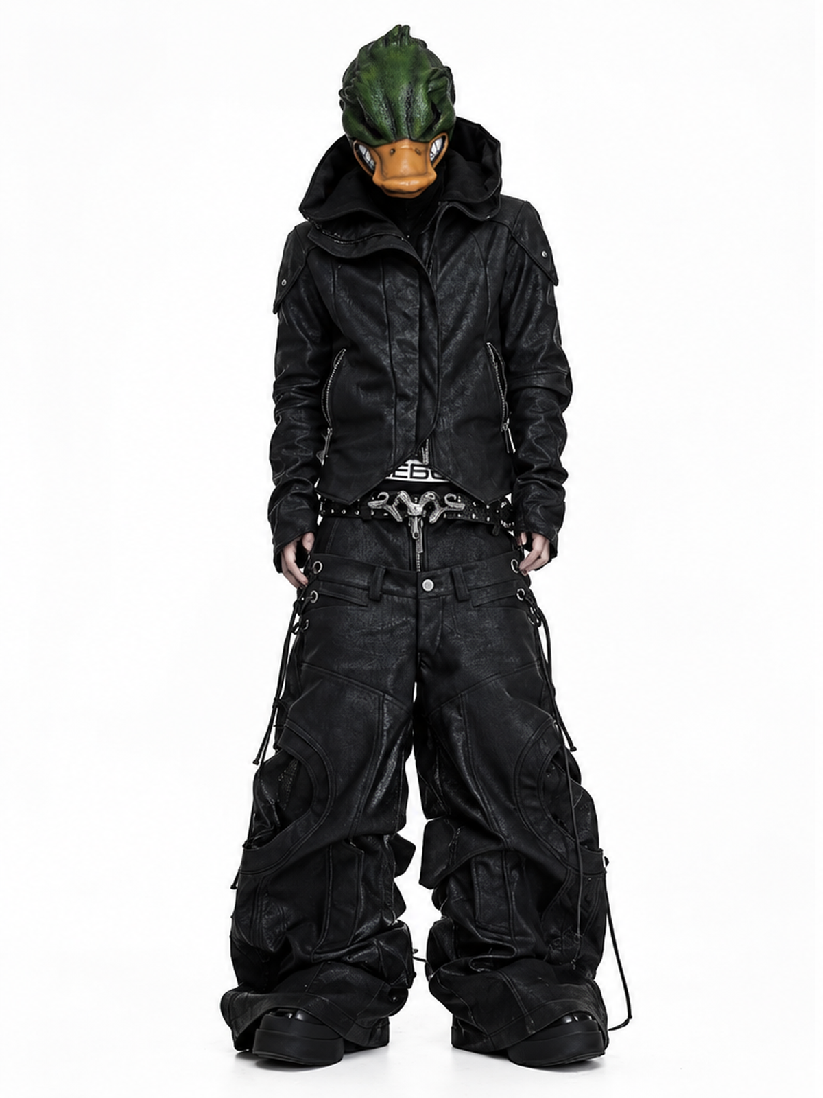 DARKRTPTS DARK ASYMMETRIC PANEL STAND-COLLAR SLIM-FIT DRAWSTRING LEATHER JACKET Main image