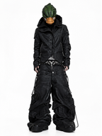 DARKRTPTS DARK ASYMMETRIC PANEL STAND-COLLAR SLIM-FIT DRAWSTRING LEATHER JACKET