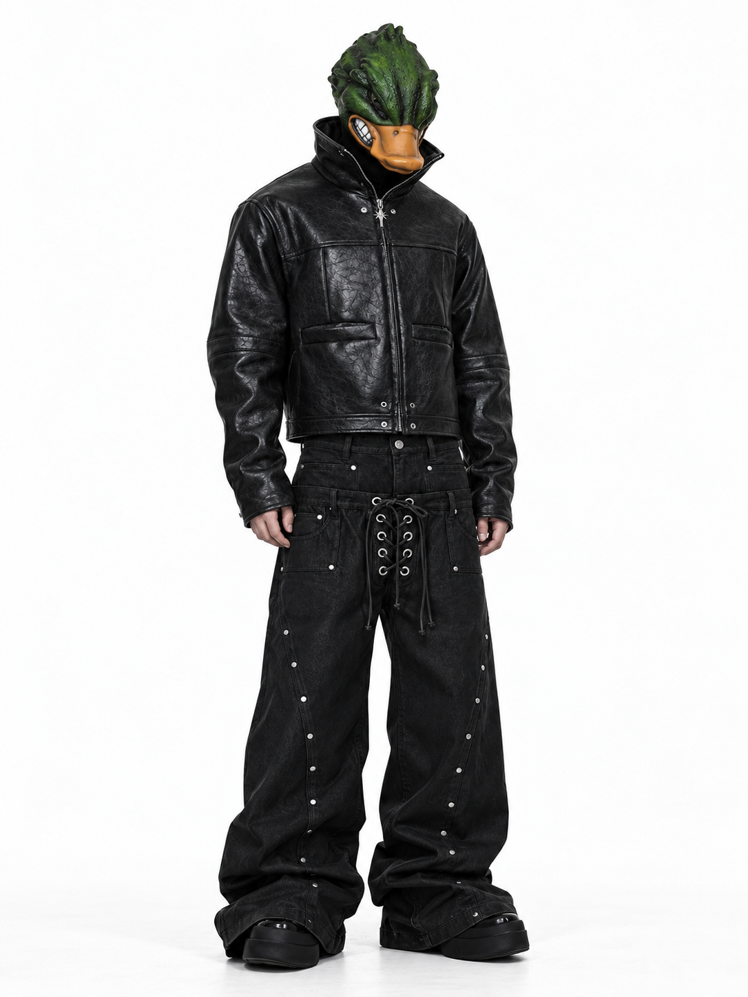 DARKPTPTS VINTAGE DARK CRACKED CROPPED PU LEATHER BIKER JACKET Secondary image