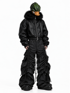 DARK NICHE STRUCTURED PLEATED WAXED HEAVYWEIGHT BAGGY JEANS
