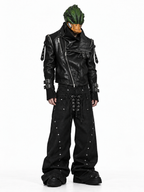 DARKPTPTS NICHE WAXED RIVET STRAIGHT LEG JEANS