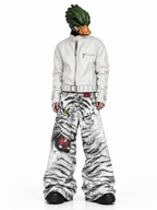 3D PRINTED WHITE TIGER WAXED JEANS
