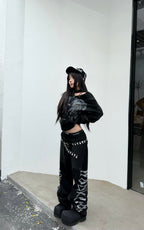 DOUBLE‑CROCODILE SHARK RIVET WASHED BOXY HOODIE