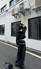 DOUBLE‑CROCODILE SHARK RIVET WASHED BOXY HOODIE