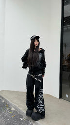DOUBLE‑CROCODILE SHARK RIVET WASHED BOXY HOODIE