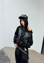 DOUBLE‑CROCODILE SHARK RIVET WASHED BOXY HOODIE