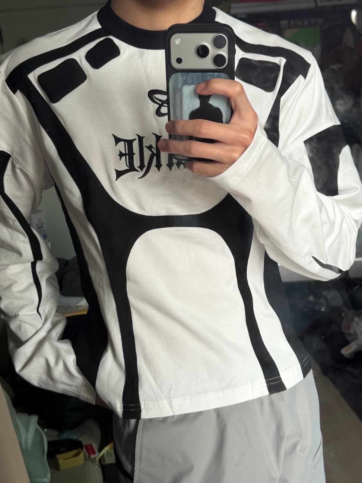 RACING PATCHWORK LONG SLEEVE, VINTAGE BIKER SLIM CROPPED TOP