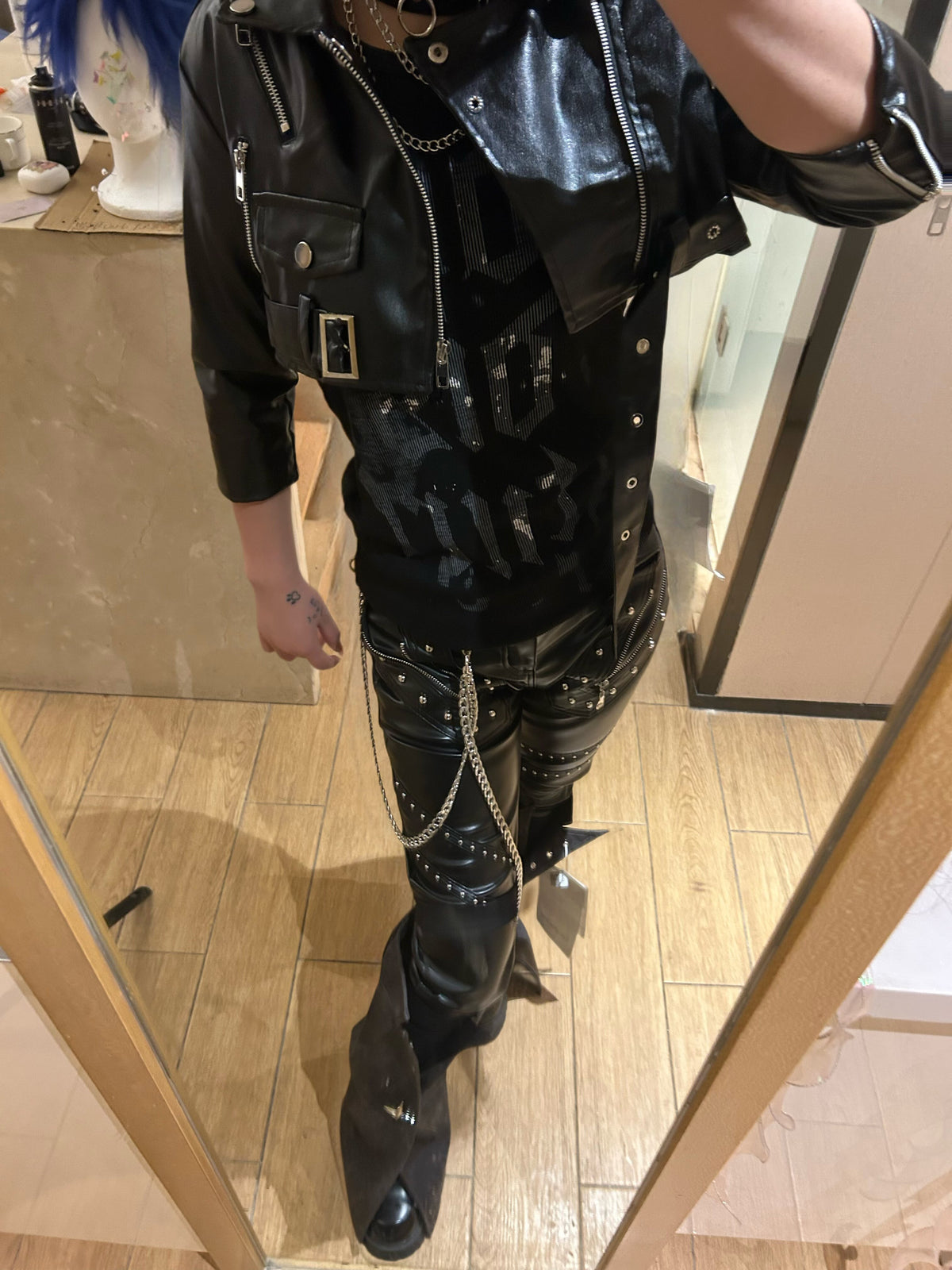 HEAVYWEIGHT PUNKSTYLE PU LEATHER SKINNY PANTS WITH DETACHABLE SLEEVES
