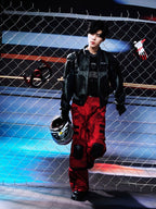 CYBERPUNK STYLE MULTI POCKET CARGO PANTS WITH KNEE GUARD DECOR