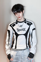 RACING PATCHWORK LONG SLEEVE, VINTAGE BIKER SLIM CROPPED TOP
