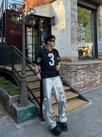 PUNK SILVER CARGO SHINY COATED WIDE STRAIGHT LEG PANTS