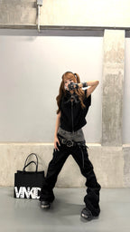 DISTRESSED CROSS DOUBLE‑LAYER COWHIDE BELT