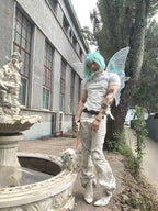 ANGEL DISTRESSED WING PATCH EMBROIDERY FLARE VERSATILE CASUAL JEANS