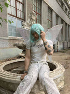 ANGEL DISTRESSED WING PATCH EMBROIDERY FLARE VERSATILE CASUAL JEANS