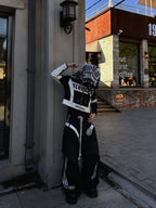 STAND COLLAR SPLICED RACING SUIT SHORT BIKER PU LEATHER JACKET