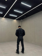 HEAVYWEIGHT ZIPPER OVERSIZED PADDED‑SHOULDER MOTOR LEATHER JACKET