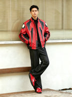 BIKER PU LEATHER COLLAR CROPPED RACING JACKET