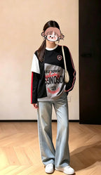COLOR‑BLOCK IRREGULAR SPLICING DECONSTRUCTED RACING‑STYLE LONG‑SLEEVE