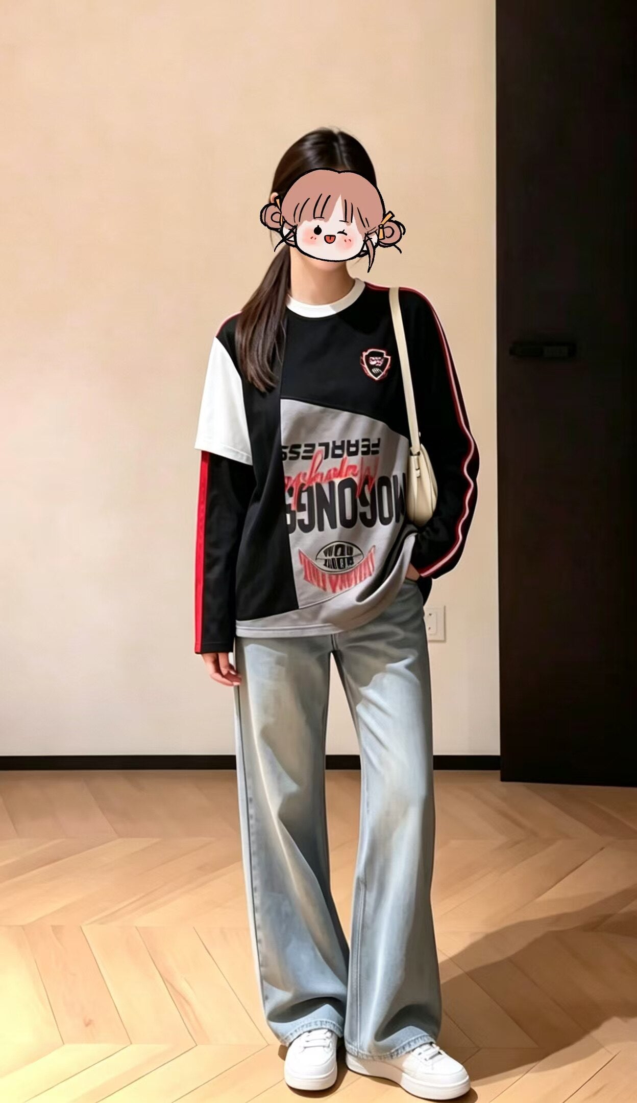 COLOR‑BLOCK IRREGULAR SPLICING DECONSTRUCTED RACING‑STYLE LONG‑SLEEVE