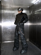 HEAVYWEIGHT ZIPPER OVERSIZED PADDED‑SHOULDER MOTOR LEATHER JACKET