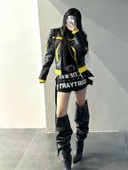 Techwear Shoulder‑Guard Racing Leather Jacket Casual Outerwear