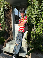 VINTAGE EMBROIDERED ADJUSTABLE WAIST CARGO PANTS