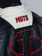 VINTAGE BIKER PU LEATHER EMBROIDERED STAND COLLAR CROPPED RACING JACKET