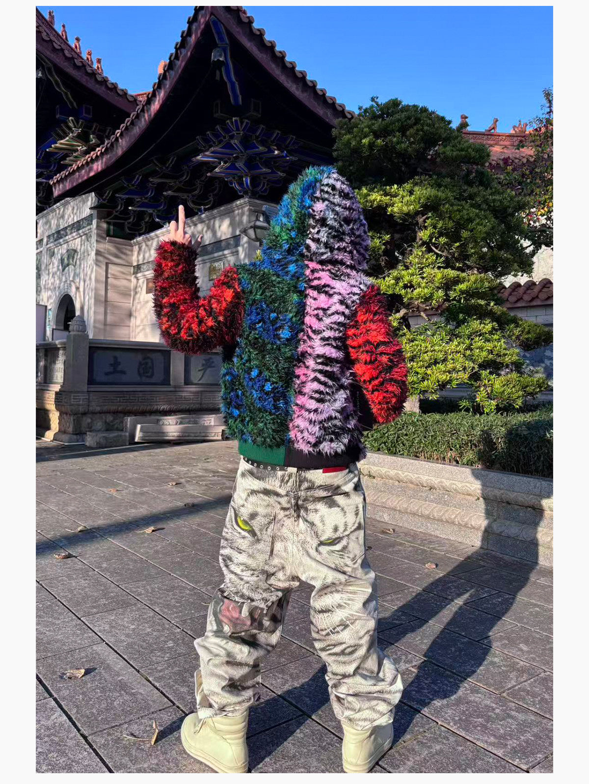 3D PRINTED WHITE TIGER WAXED JEANS