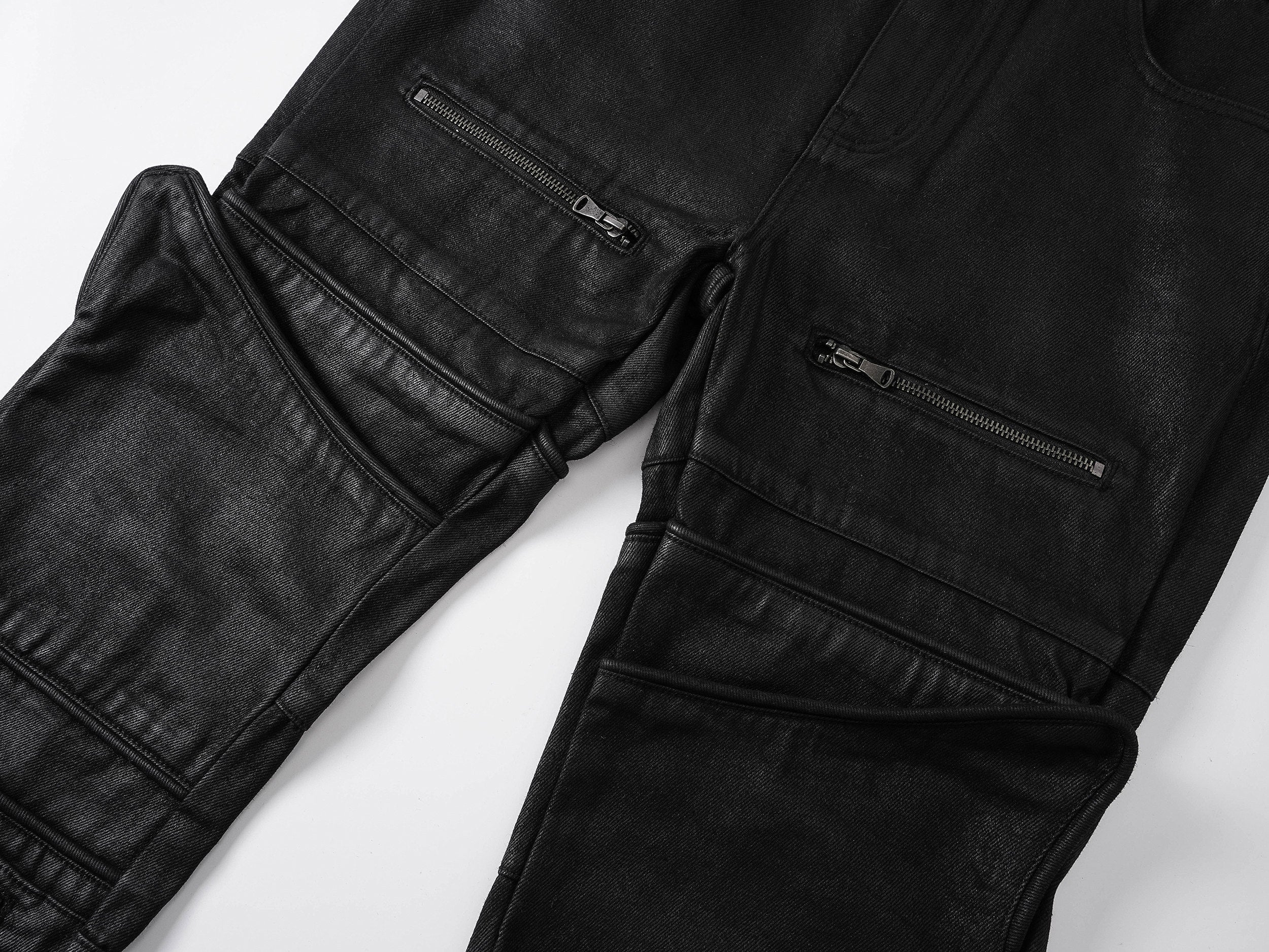 IRREGULAR STRUCTURE WAXED FLARED PANTS