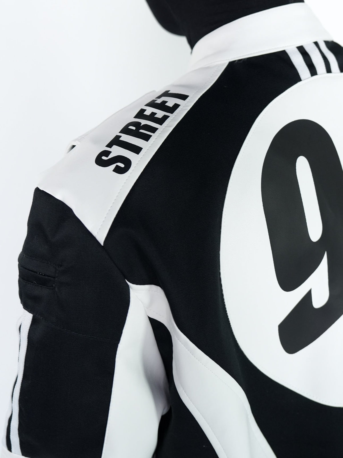 STAND COLLAR SPLICED RACING SUIT SHORT BIKER PU LEATHER JACKET