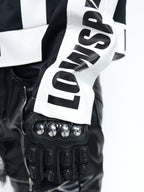 STAND COLLAR SPLICED RACING SUIT SHORT BIKER PU LEATHER JACKET