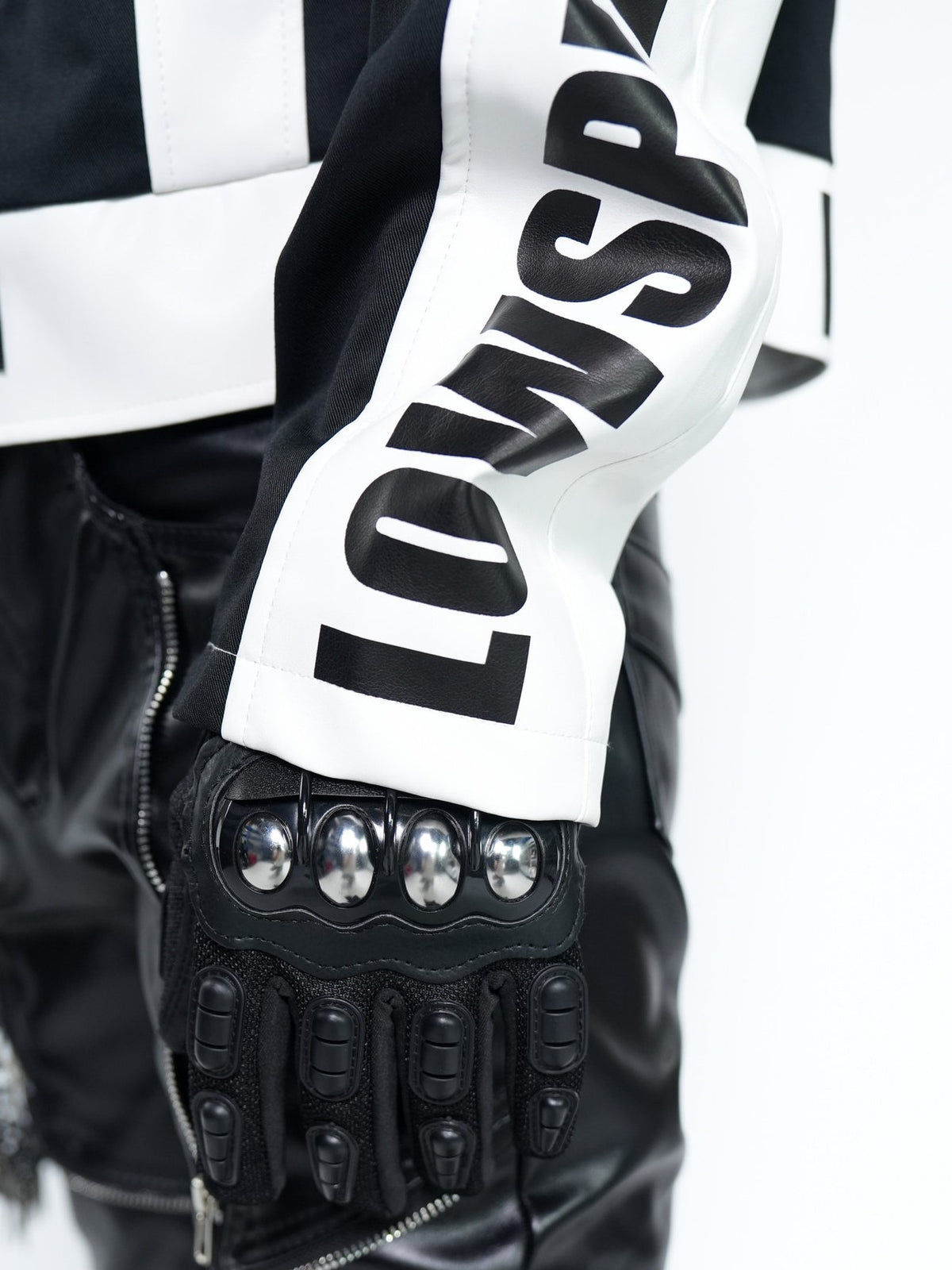 STAND COLLAR SPLICED RACING SUIT SHORT BIKER PU LEATHER JACKET