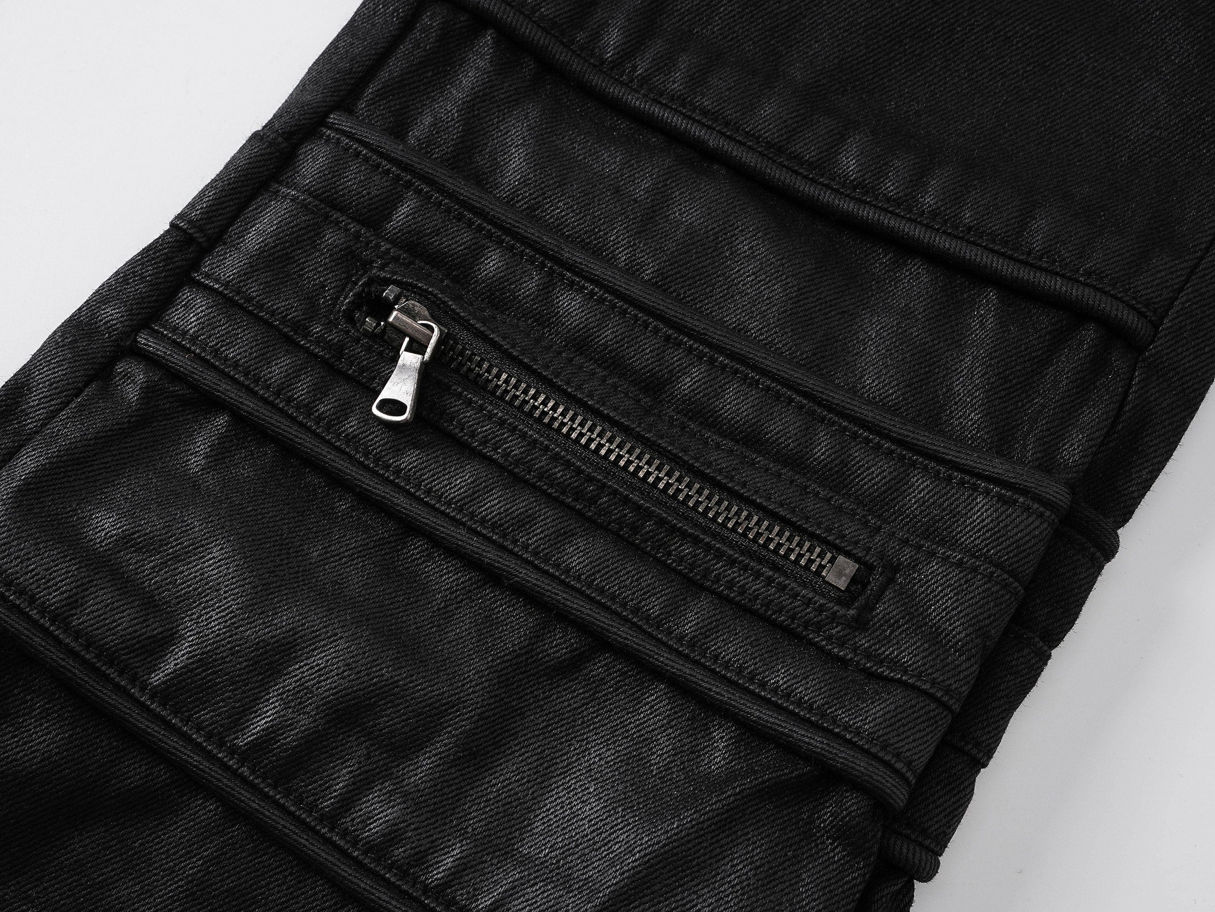 IRREGULAR STRUCTURE WAXED FLARED PANTS
