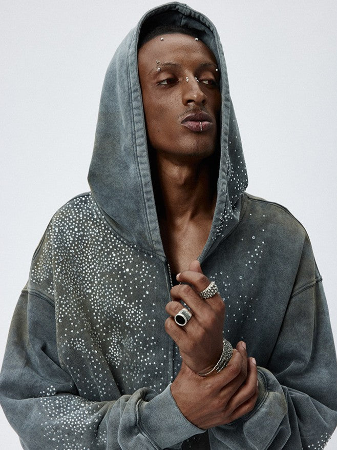 WASHED VINTAGE MUD‑DYED CROPPED OVERSIZED HOODIE Secondary image